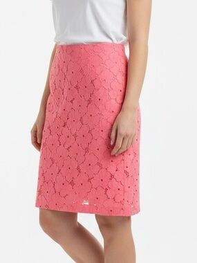 Ann Taylor Coral Lace-Overlay Pencil Skirt